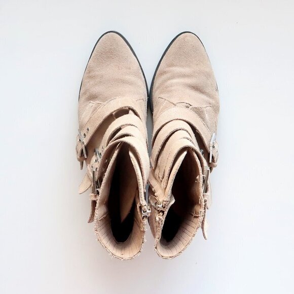 Dolce Vita Beige Suede Leather Almond Toe Block Heel Ankle Boots / Booties 7 - Picture 10 of 15